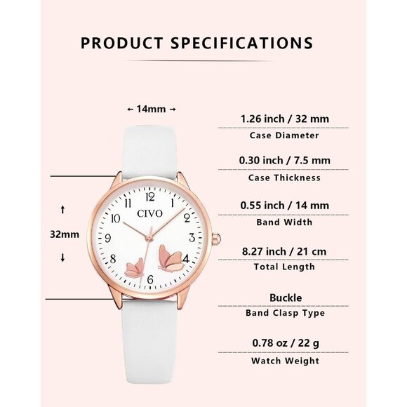 CIVO Women's Analog Quartz Watch, Waterproof Leather Strap Elegant Dress Watch - Picture 6 of 9